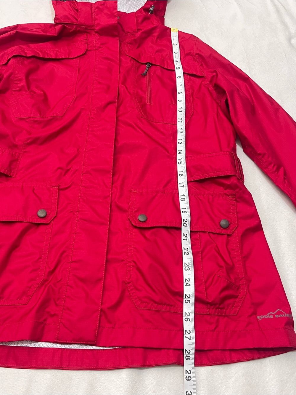 Eddie Bauer WeatherEdge Plus Vibrant Red Hooded Waterproof Rain Jacket Womens XL - Picture 5 of 16
